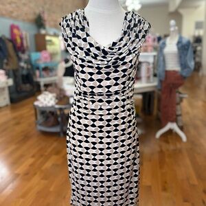 WHBM Geometric Pattern Dress Black Tan Size 6